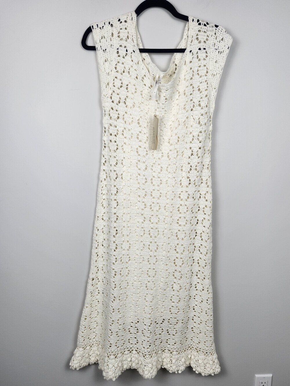 🆕 Anthropologie Britannia Crochet Midi White Summer Dress Sz M Boho Open Knit - Picture 2 of 15